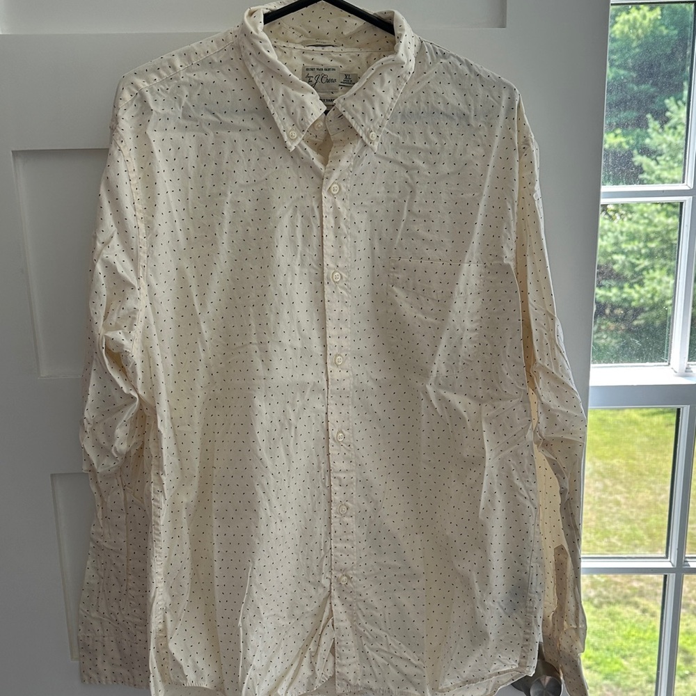 J. Crew Men's Cream Button Down Shirt with Dots